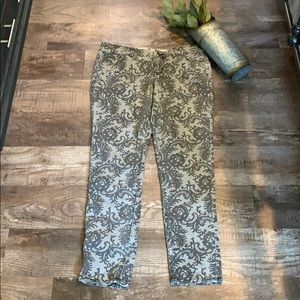 Stretch Denim lace print straight leg jeans